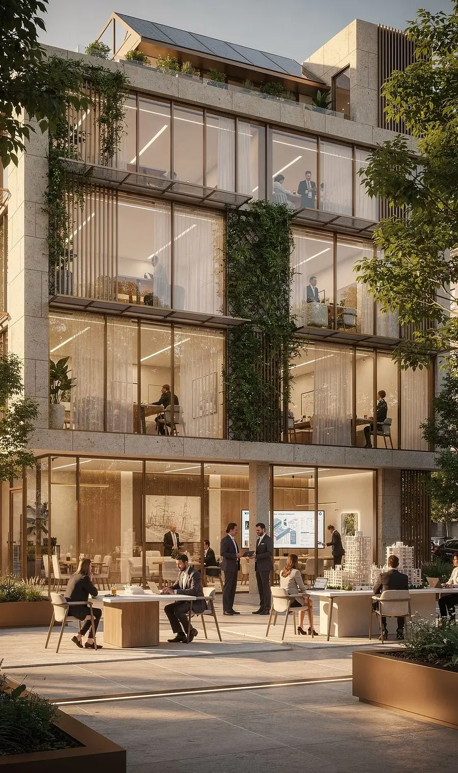 Nachhaltiges Bürogebäude mit begrünter Fassade